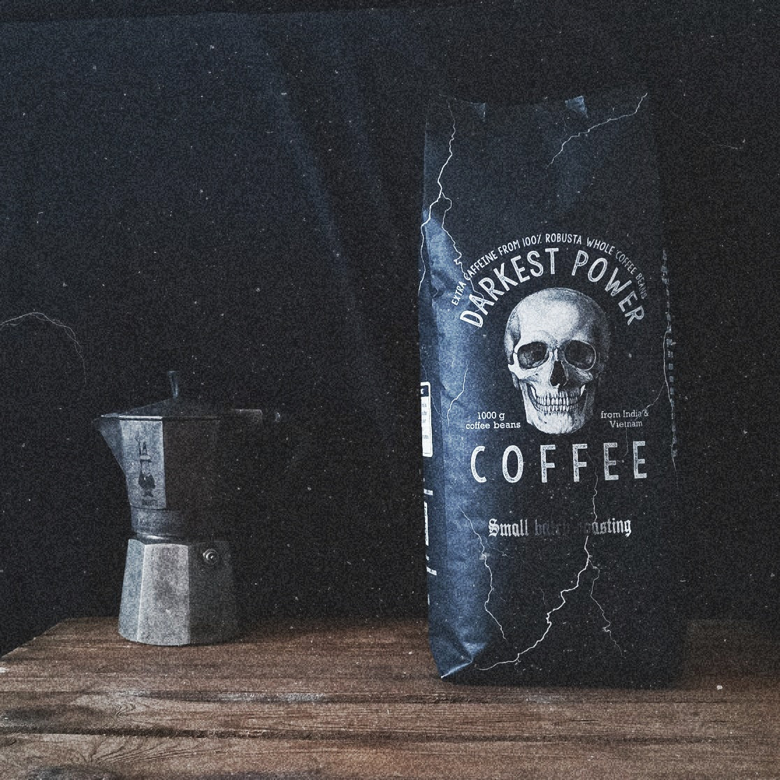 Zrnková káva Darkest Power | Espresso 100% Robusta | hodně kofeinu, málo kyselin (1000g)
