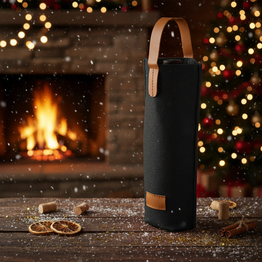 Luxusní dárková taška na víno (černá s koženým úchopem a detaily)