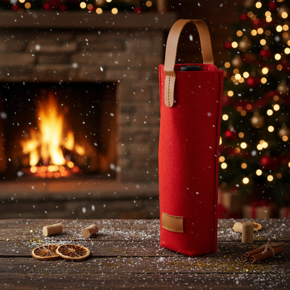 Luxusní dárková taška na víno (červená s koženým úchopem a detaily)