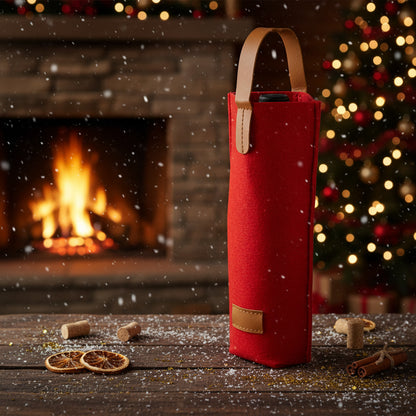 Luxusní dárková taška na víno (červená s koženým úchopem a detaily)