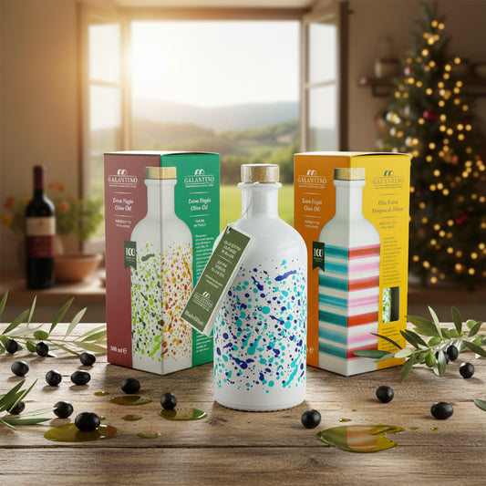 Extra panenský olivový olej v ručně zdobené keramické nádobě (Modrá 500ml)