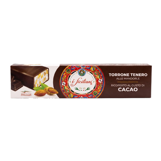 I Siciliani Torrone Tenero alle Mandorle – měkký turecký med s mandlemi v kakaové polevě (100g)