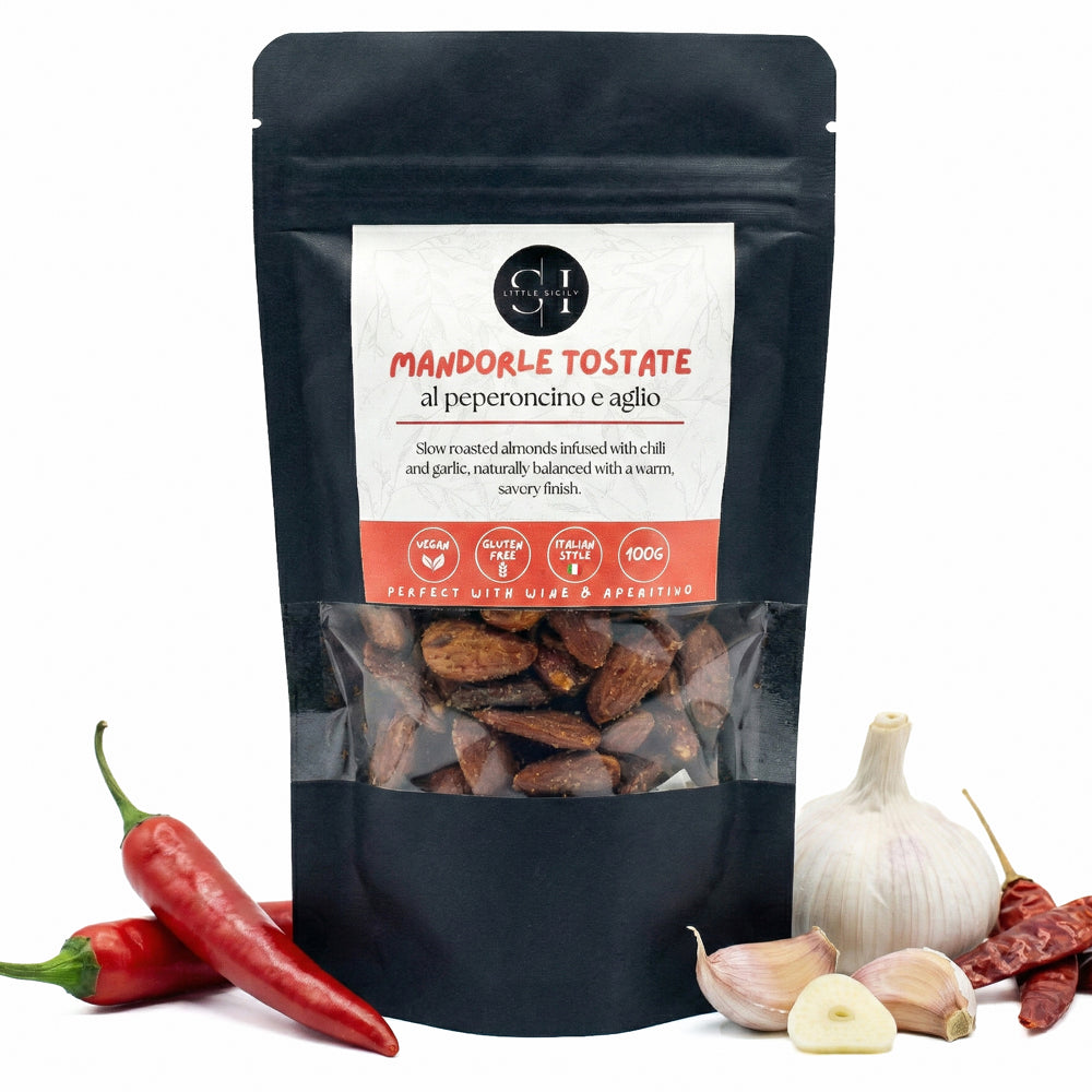 Chilli mandle s česnekem Little Sicily – pomalu pečené mandle (100g)