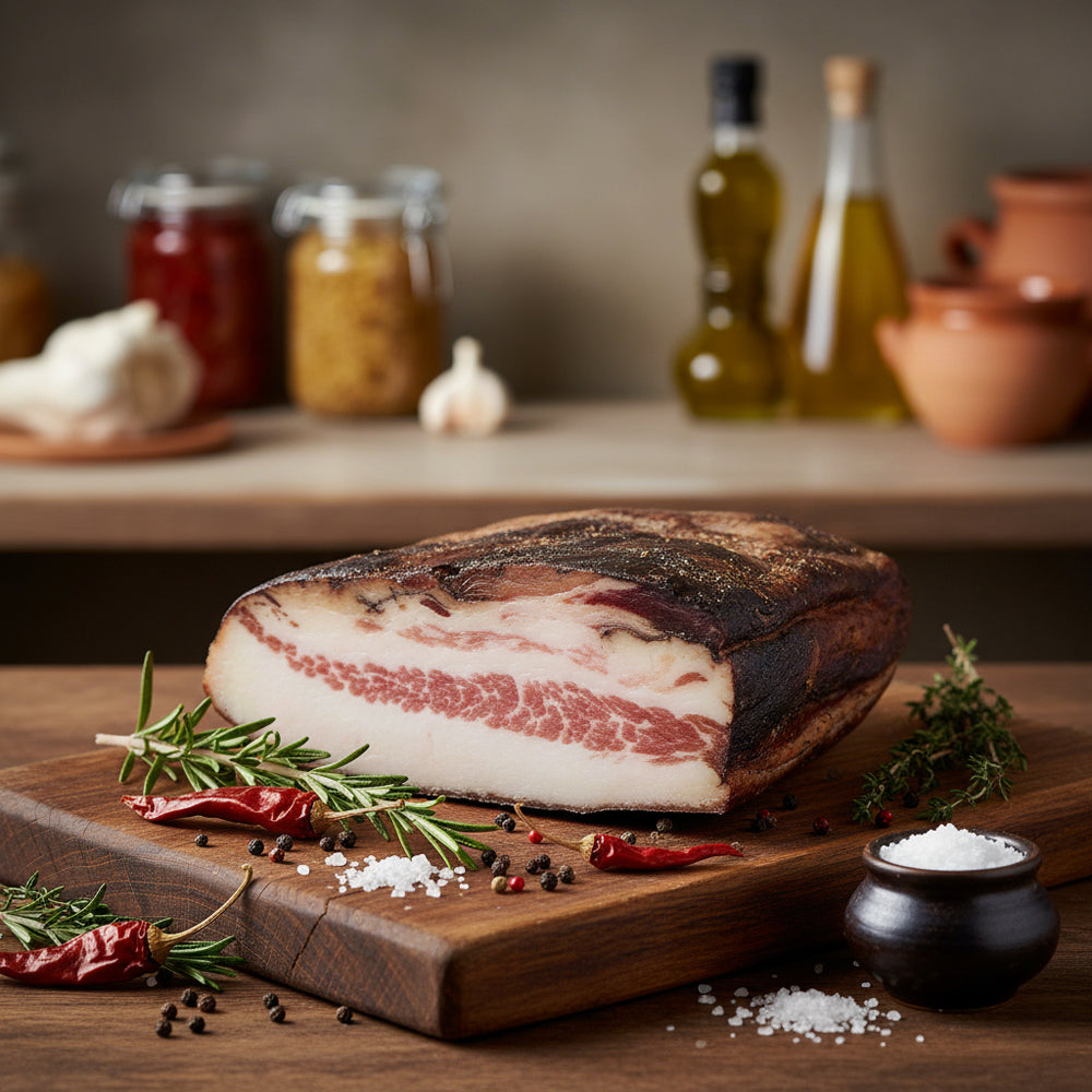 Guanciale Amatriciano - vepřové líčka (Krájené od 100g)