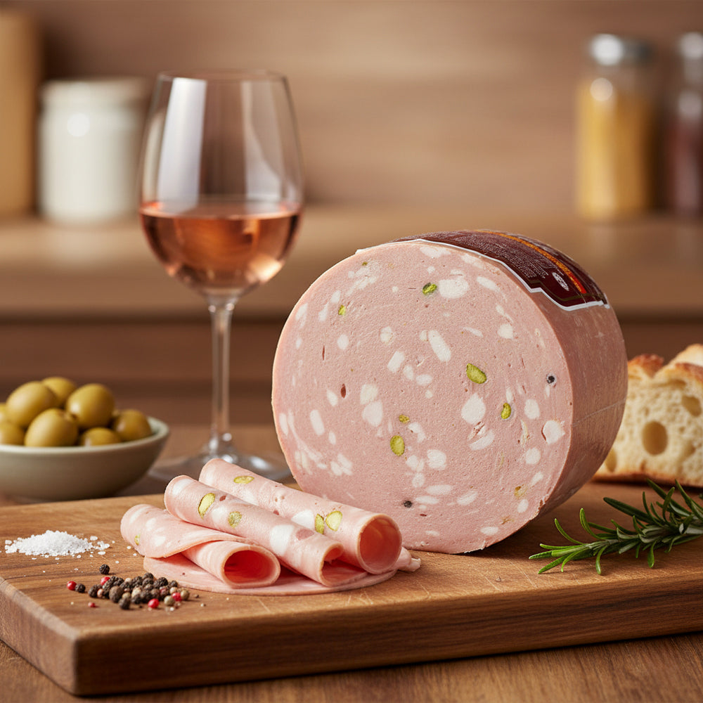 Mortadella con pistacchio - měkký salám s pistácií (Krájené od 100g)