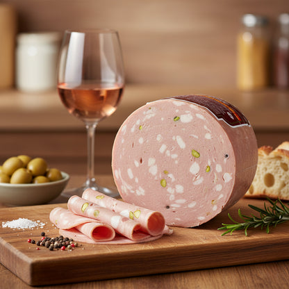 Mortadella con pistacchio - měkký salám s pistácií (Krájené od 100g)