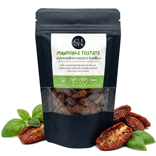 Mandle se sušenými rajčaty a bazalkou – pomalu pečené (100g)