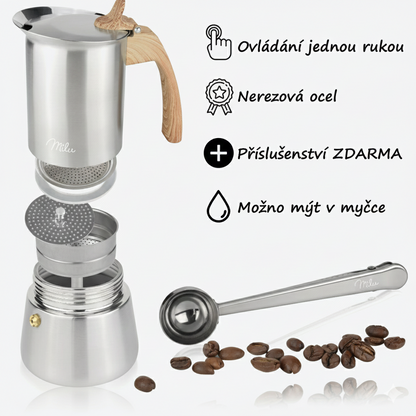 Moka konvička z nerezové oceli pro všechny typy vařičů (na 9 šálků / 450ml)