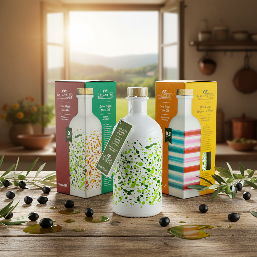 Extra panenský olivový olej v ručně zdobené keramické nádobě (Zelená 500ml)