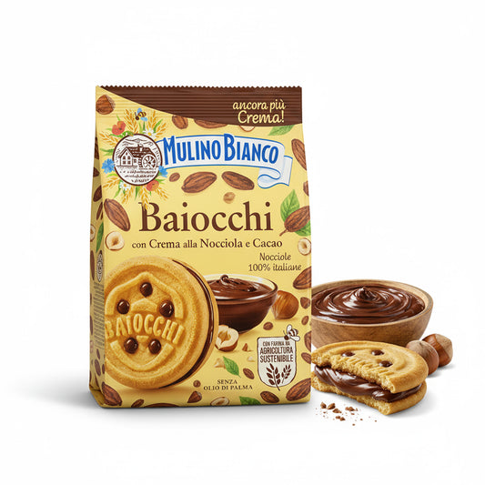 Baiocchi - lahodné, křehké sušenky s oříškovým krémem a kakaem (260g)