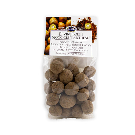 Divine Follie Nocciole Tartufate – lískové oříšky v tmavé čokoládě (150g)