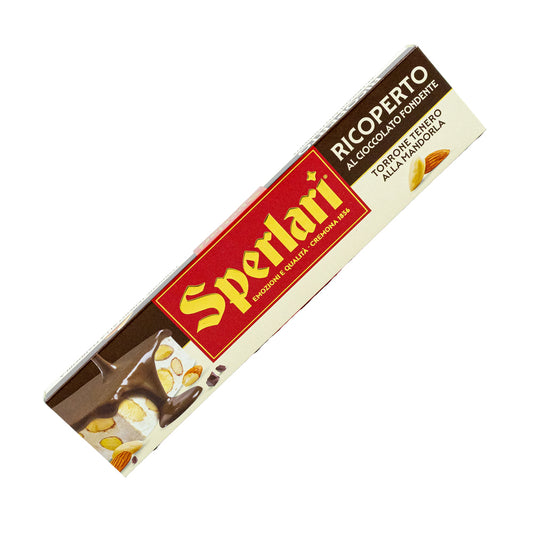Sperlari Torrone – měkký italský nugát s mandlemi v hořké čokoládě (200 g)