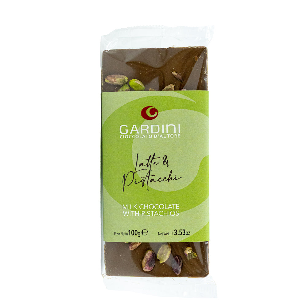 Prémiová italská čokoláda Gardini mléčná s pistáciemi (100 g)