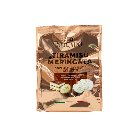 Socado Pralinky Tiramisu & Meringata – mléčná čokoláda s náplní tiramisu a pusinky (150 g)