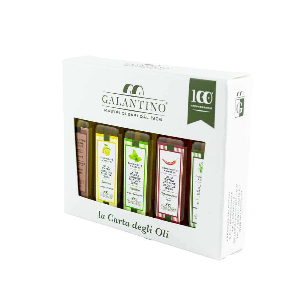 „La Carta degli Oli“ – degustační sada extra panenských olivových olejů (5×50 ml)