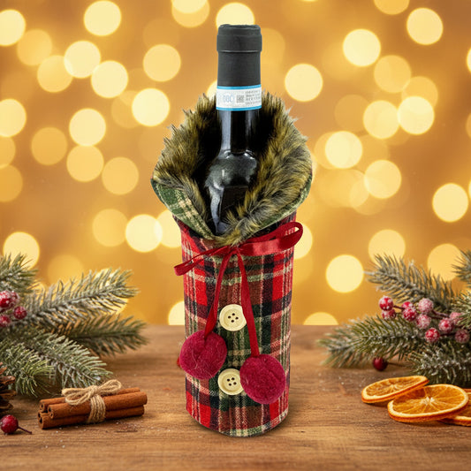 Vánoční ozdobný obal na víno s límečkem a knoflíky