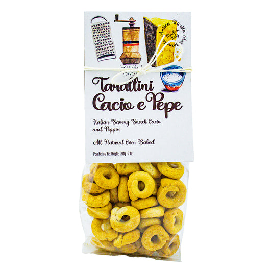 Tarallini Cacio e Pepe – italská slaná pochoutka se sýrem a pepřem (200g)