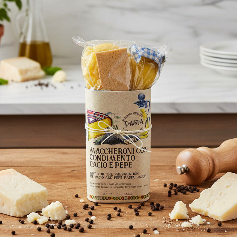 Těstovinová sada – Maccheroni con condimento Cacio e Pepe (sýr a pepř – klasika římské kuchyně)